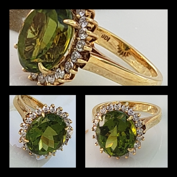 Hold 💯18K Solid Yellow Gold Peridot Diamond Ring - Picture 4 of 5